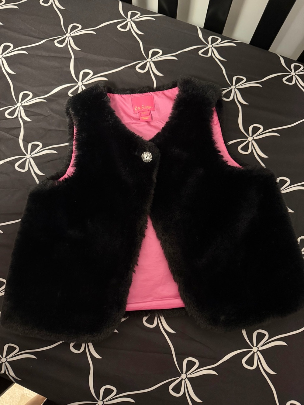 Lilly Pulitzer Kids Faux Fur Vest - Black with Pink Lining